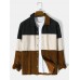 Mens Splicing Corduroy Color Block Button Casual Shirt
