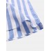 Mens Vertical Stripe Stand Collar Casual Breathable Short Sleeve Henley Shirts