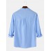 Mens Solid Color Cotton Linen Casual Long Sleeve Split Hem Henley Shirts