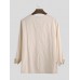 Mens Vintage Cotton Stand Collar Long Sleeve Loose Fit Casual T-Shirts