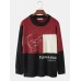 Mens Contrast Color Abstract Figure Print Crew Neck Casual Pullover Sweater