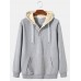 Mens Solid Button Front Cotton Flocking Pouch Pocket Drawstring Hoodies